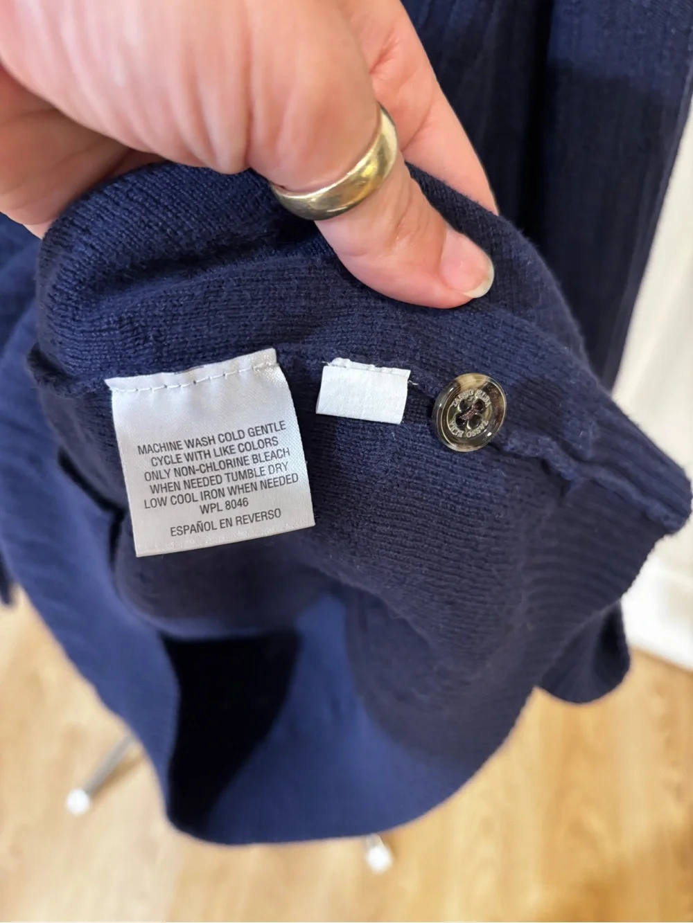 Tasso Elba Navy 100% Cotton Sweater L Faux Suede Elbow Patch Pullover